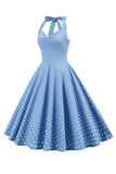 Retro Polka Dots Halter Open Back Dress