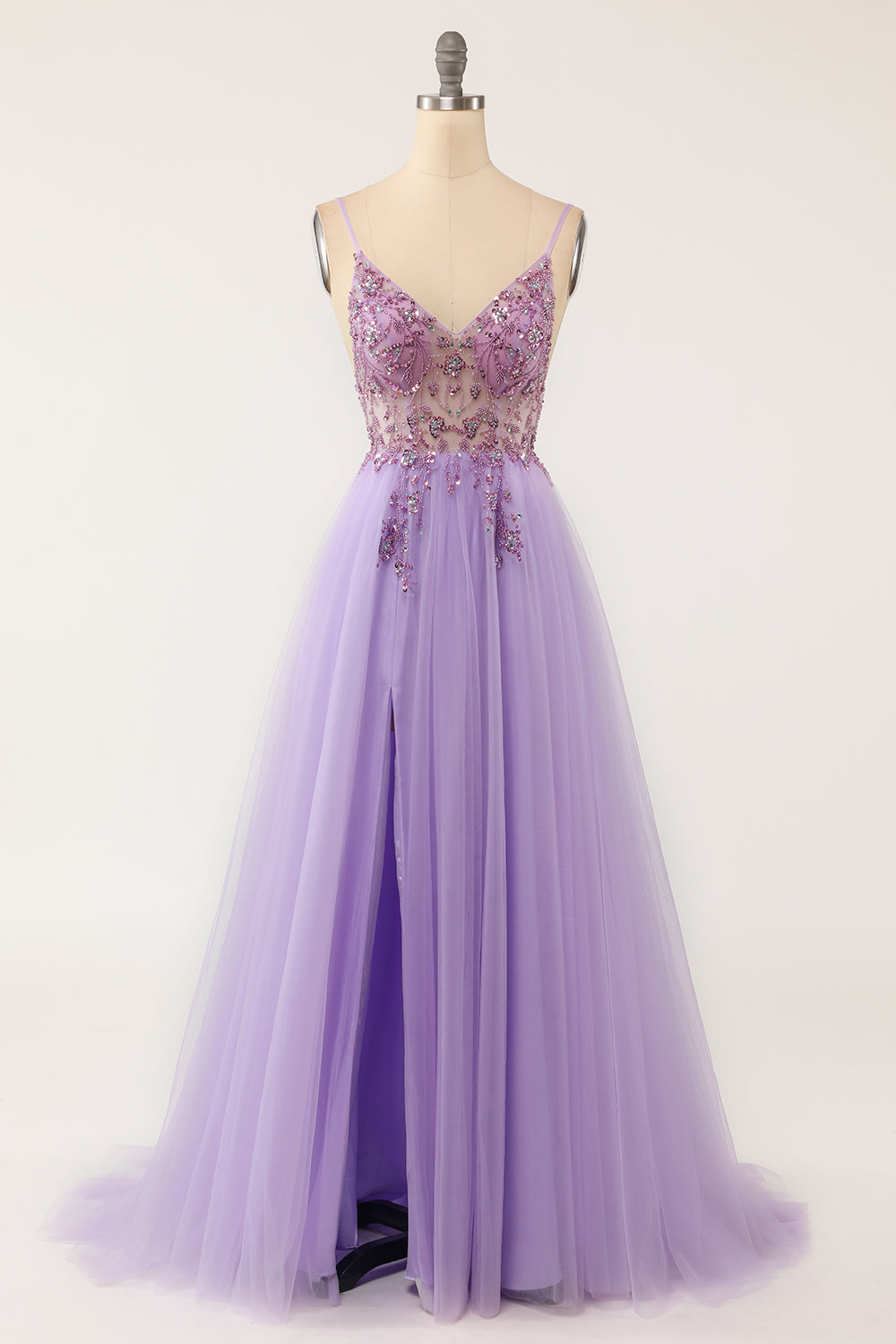 A Line Light Blue Beading Tulle Ball Dress