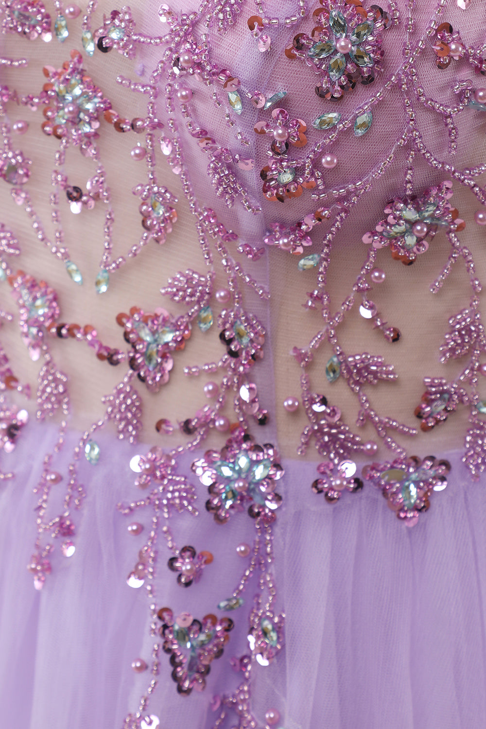 A Line Light Blue Beading Tulle Ball Dress