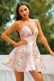 Pink Spaghetti Straps Short Party Dress