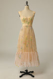 Champagne Sleeveless Sweetheart Long Semi-Formal Dress with Embroidery