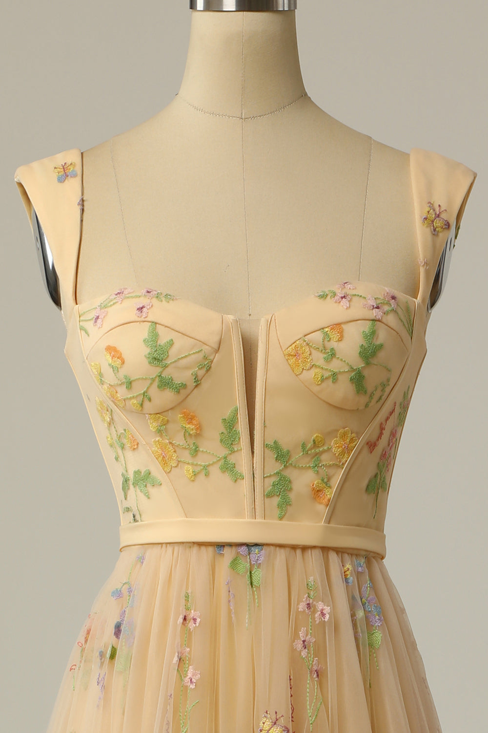 Champagne Sleeveless Sweetheart Long Semi-Formal Dress with Embroidery