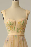 Champagne Sleeveless Sweetheart Long Semi-Formal Dress with Embroidery