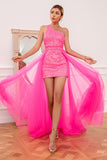 Hot Pink Detchable Train Party Dress