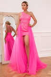 Hot Pink Detchable Train Party Dress
