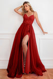 Fuchsia Sequins Tulle Ball Dress with Split Front