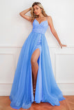 Fuchsia Sequins Tulle Ball Dress with Split Front