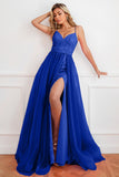 Fuchsia Sequins Tulle Ball Dress with Split Front