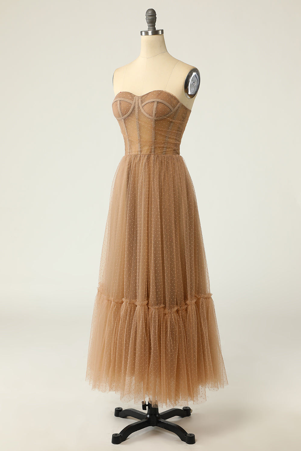 Khaki Polka Dots Corset Ball Dress