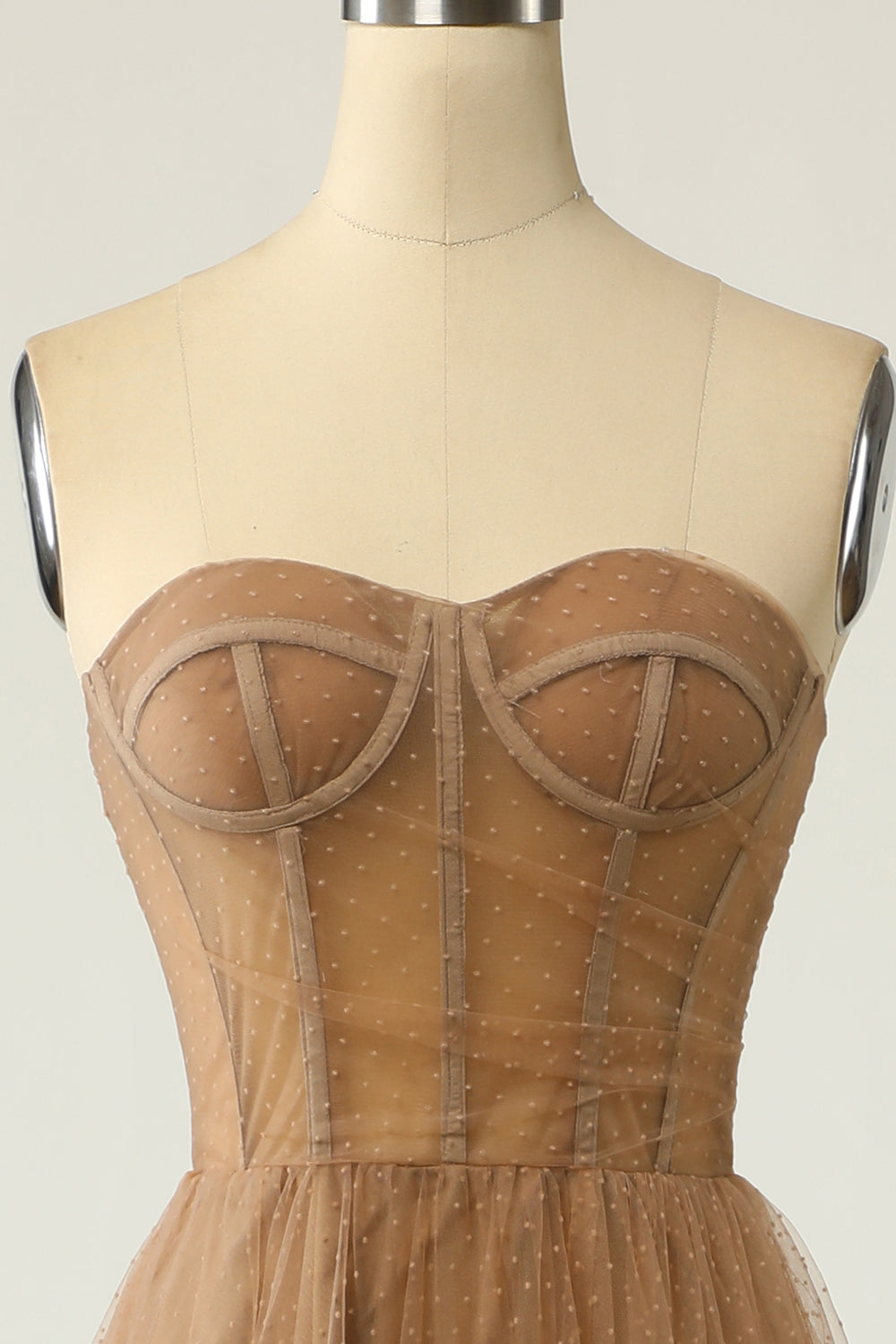 Khaki Polka Dots Corset Ball Dress
