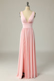 Simple Yellow V-Neck Empire Split Floor-Length Dress