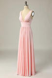 Simple Yellow V-Neck Empire Split Floor-Length Dress