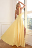 Simple Yellow V-Neck Empire Split Floor-Length Dress