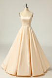 Royal Blue Backless Satin Ball Dress