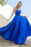 Royal Blue Backless Satin Ball Dress