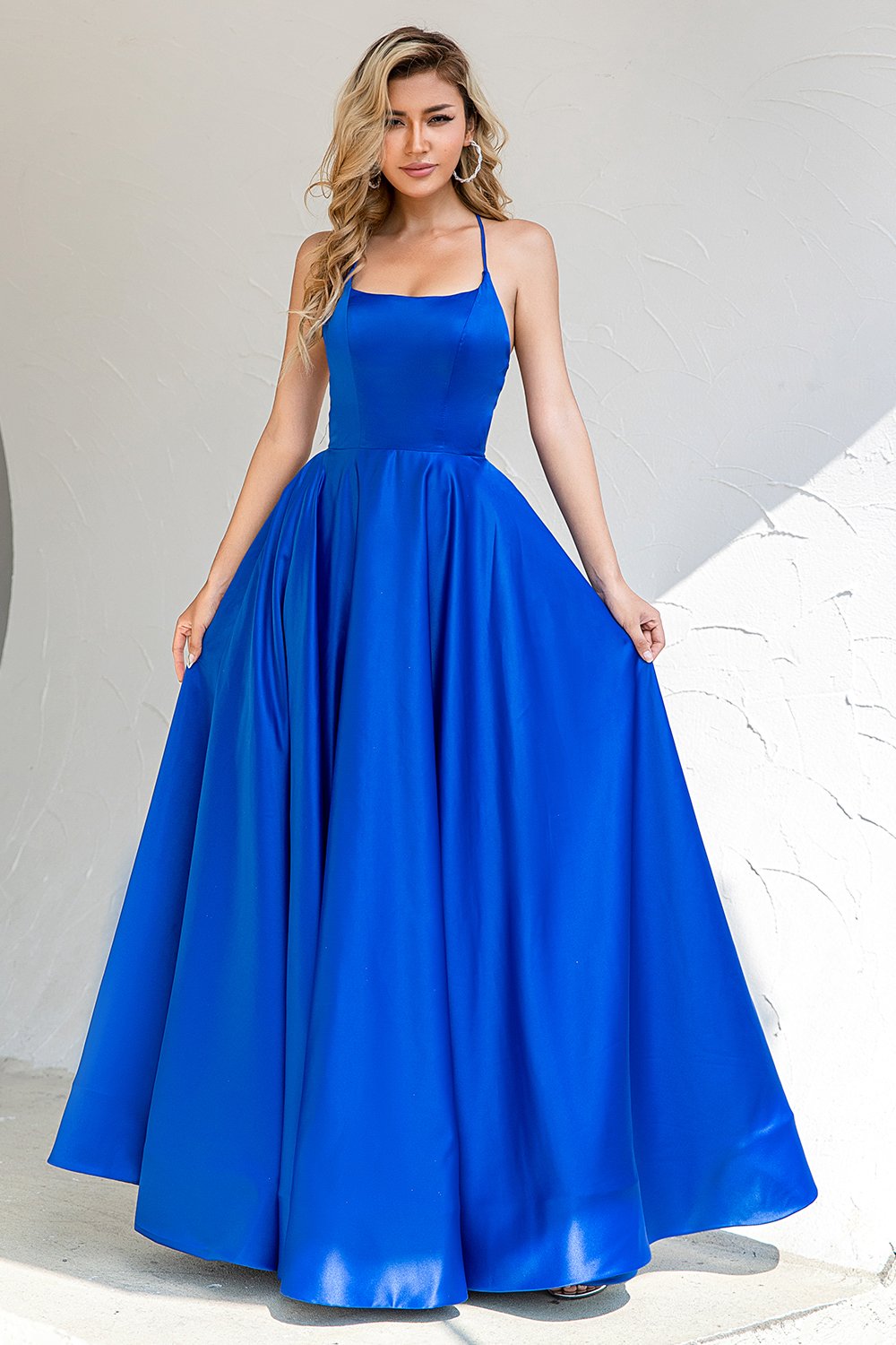 Royal Blue Backless Satin Ball Dress