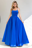 Royal Blue Backless Satin Ball Dress
