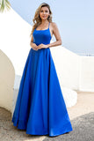 Royal Blue Backless Satin Ball Dress