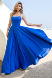 Royal Blue Backless Satin Ball Dress