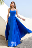 Royal Blue Backless Satin Ball Dress