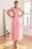 Gorgeous A-Line Strapless Pink Ball Dress with Appliques