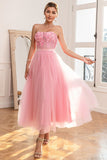 Gorgeous A-Line Strapless Pink Ball Dress with Appliques