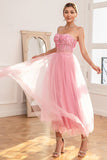 Gorgeous A-Line Strapless Pink Ball Dress with Appliques