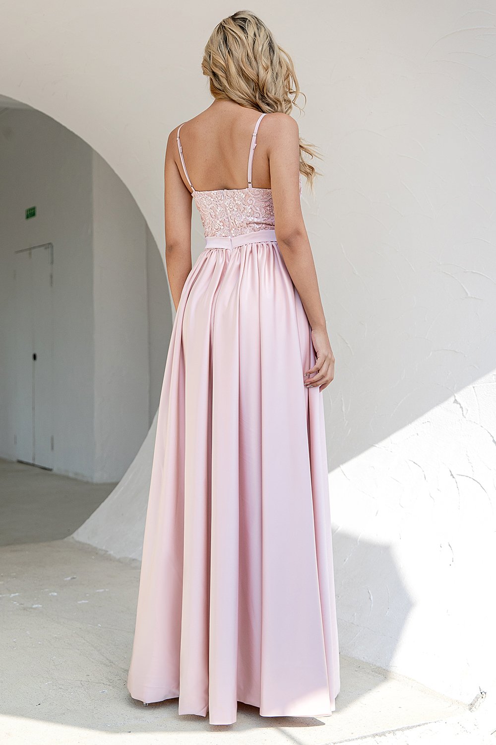 Blush Sweetheart Empire Slit Formal Dress