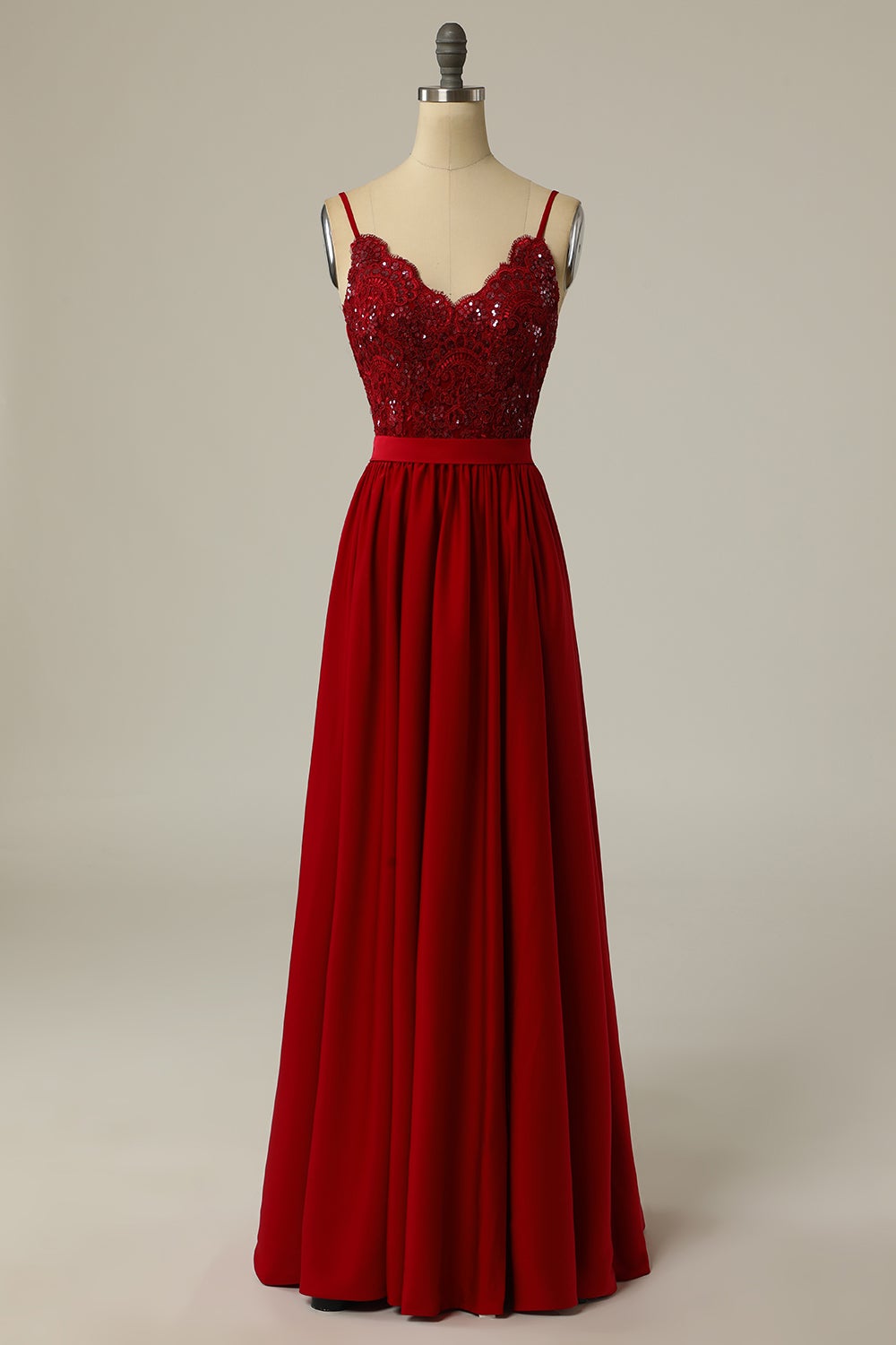 Burgundy Long Appliqued Bridesmaid Chiffon Dress