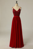 Burgundy Long Appliqued Bridesmaid Chiffon Dress