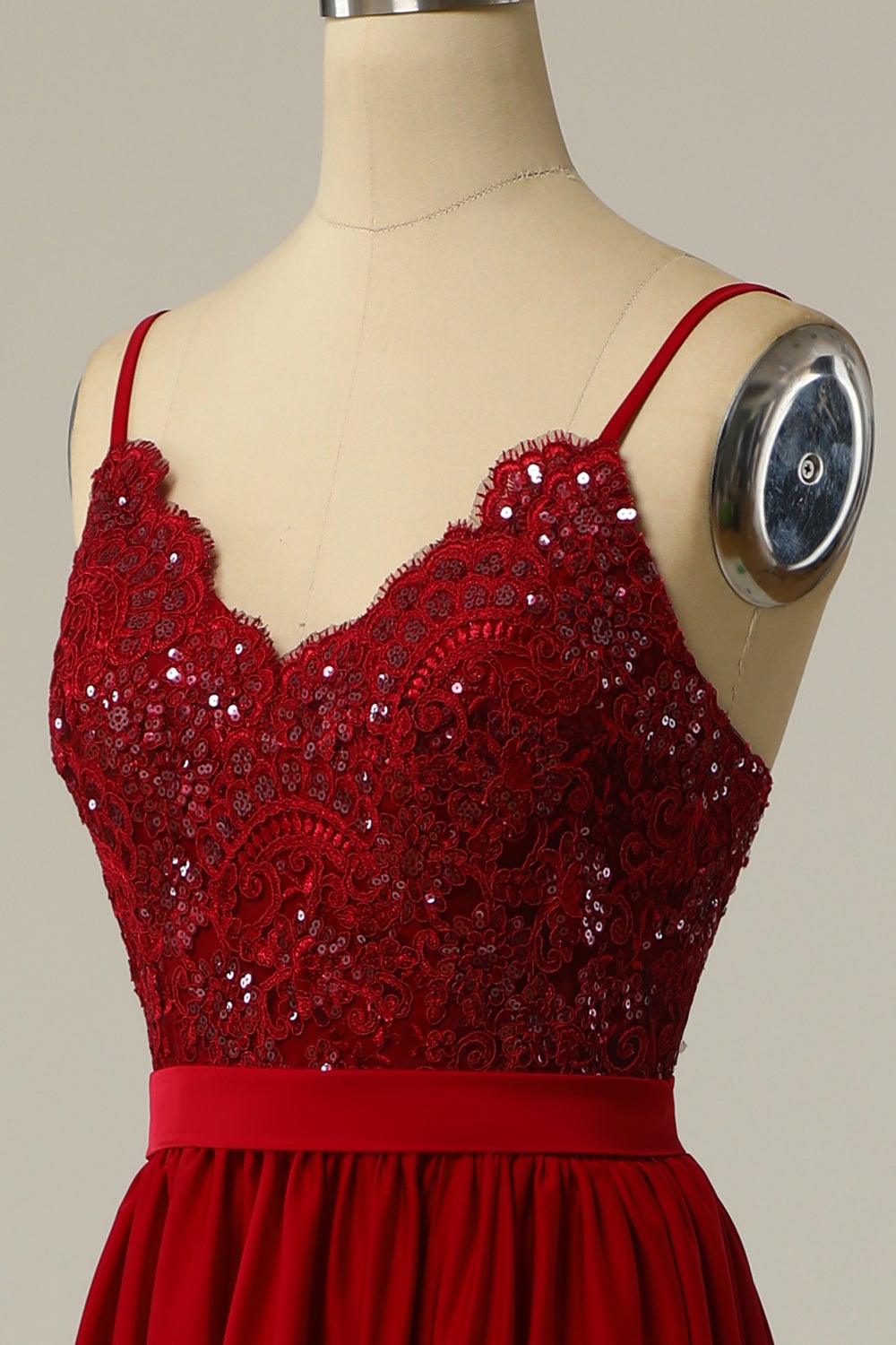 Burgundy Long Appliqued Bridesmaid Chiffon Dress