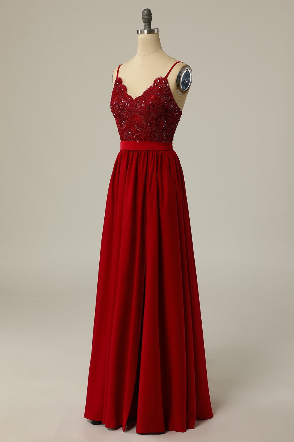 Burgundy Long Appliqued Bridesmaid Chiffon Dress