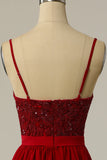 Burgundy Long Appliqued Bridesmaid Chiffon Dress