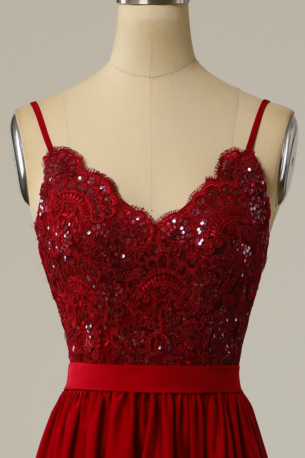 Burgundy Long Appliqued Bridesmaid Chiffon Dress