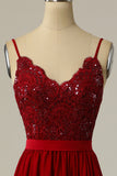 Burgundy Long Appliqued Bridesmaid Chiffon Dress