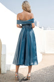 Princess A-Line Off-the-Shoulder Grey Blue Party Dress