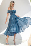 Princess A-Line Off-the-Shoulder Grey Blue Party Dress