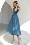 Princess A-Line Off-the-Shoulder Grey Blue Party Dress
