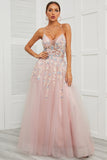 Spaghetti Straps Pink Tulle Ball Dress