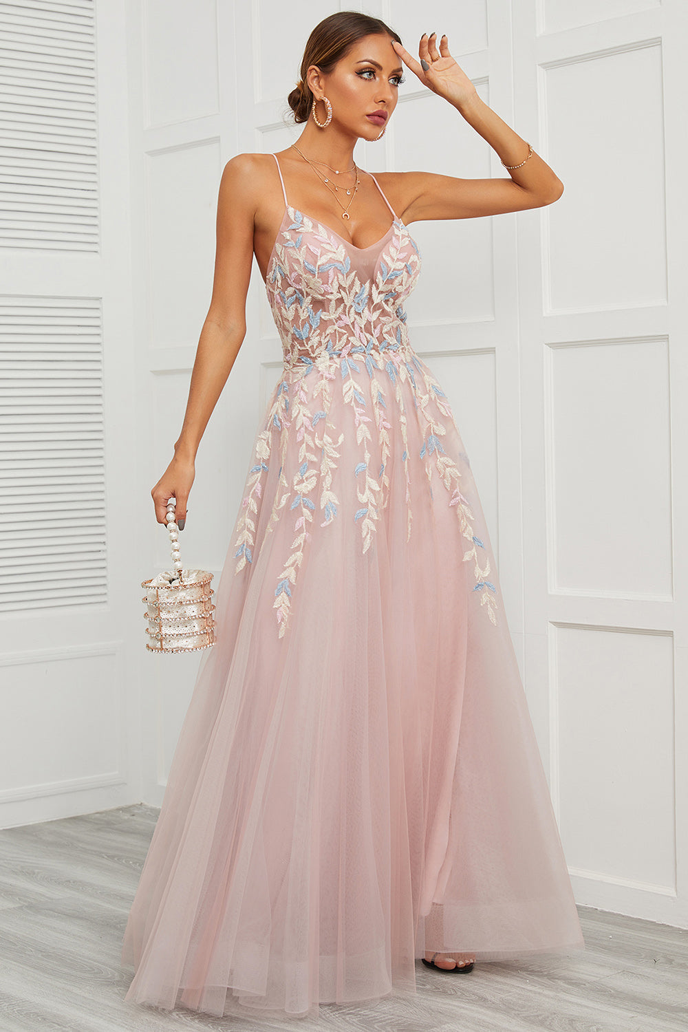 Spaghetti Straps Pink Tulle Ball Dress