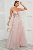 Spaghetti Straps Pink Tulle Ball Dress