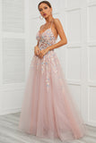 Spaghetti Straps Pink Tulle Ball Dress