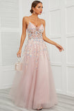 Spaghetti Straps Pink Tulle Ball Dress