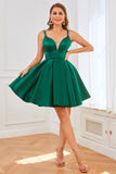 Green Satin Short Cocktail Dress