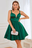 Green Satin Short Cocktail Dress
