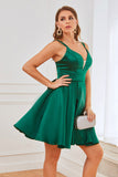 Green Satin Short Cocktail Dress