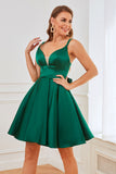 Green Satin Short Cocktail Dress