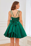 Green Satin Short Cocktail Dress
