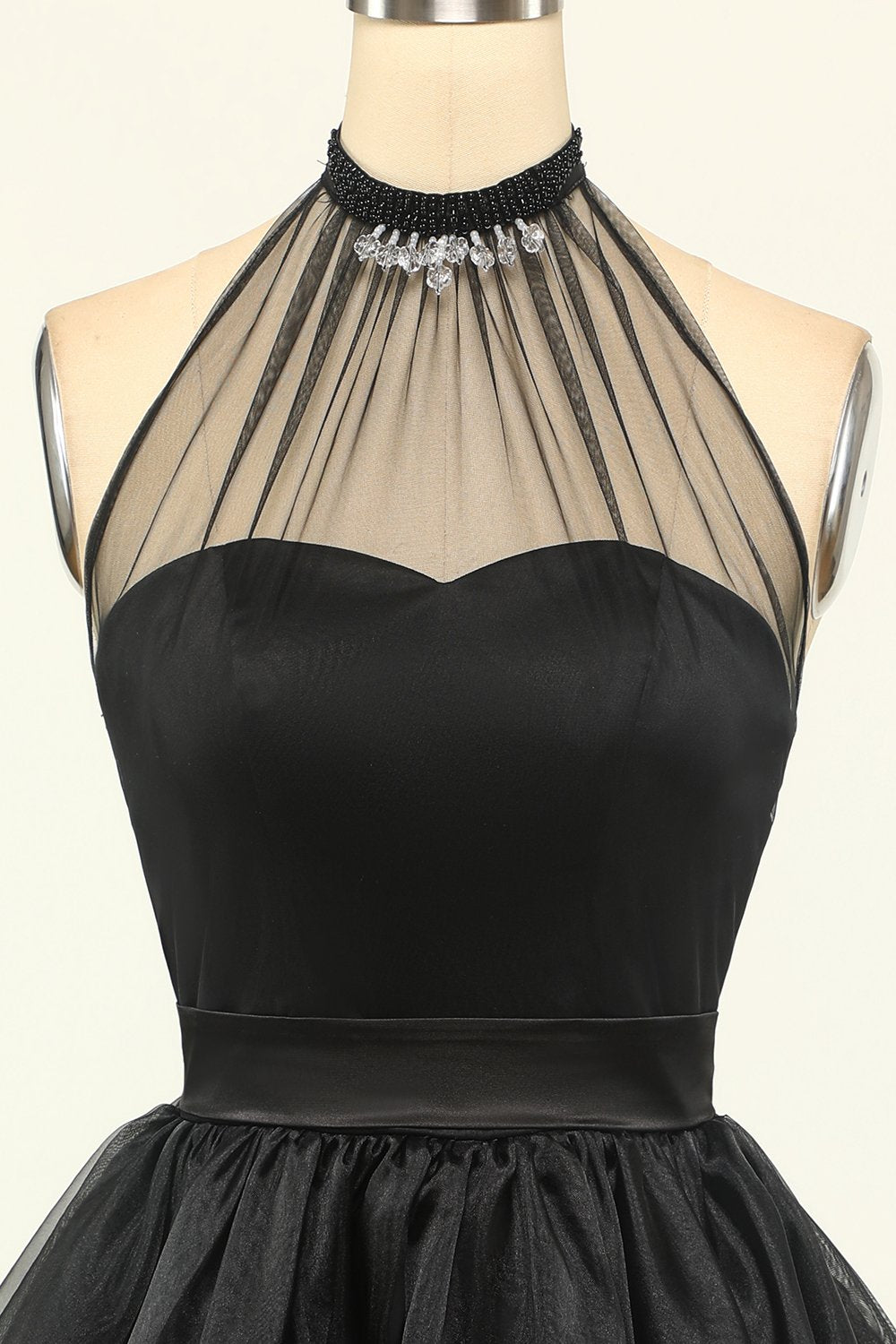 Halter Black Tulle Short Formal Dress
