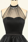Halter Black Tulle Short Formal Dress